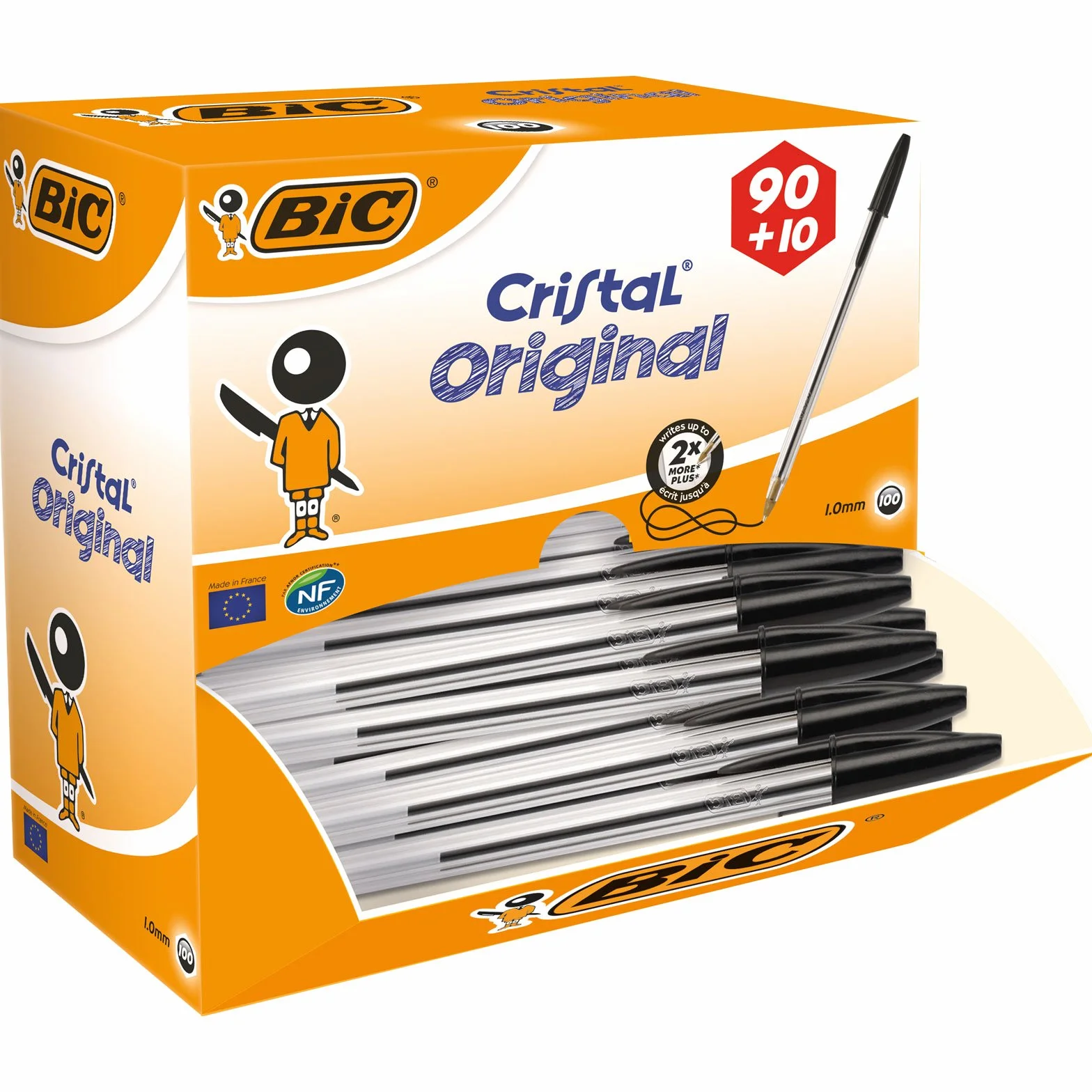 Bic Cristal Original Punta Media 1 mm Penne Colore Nero Confezione 100