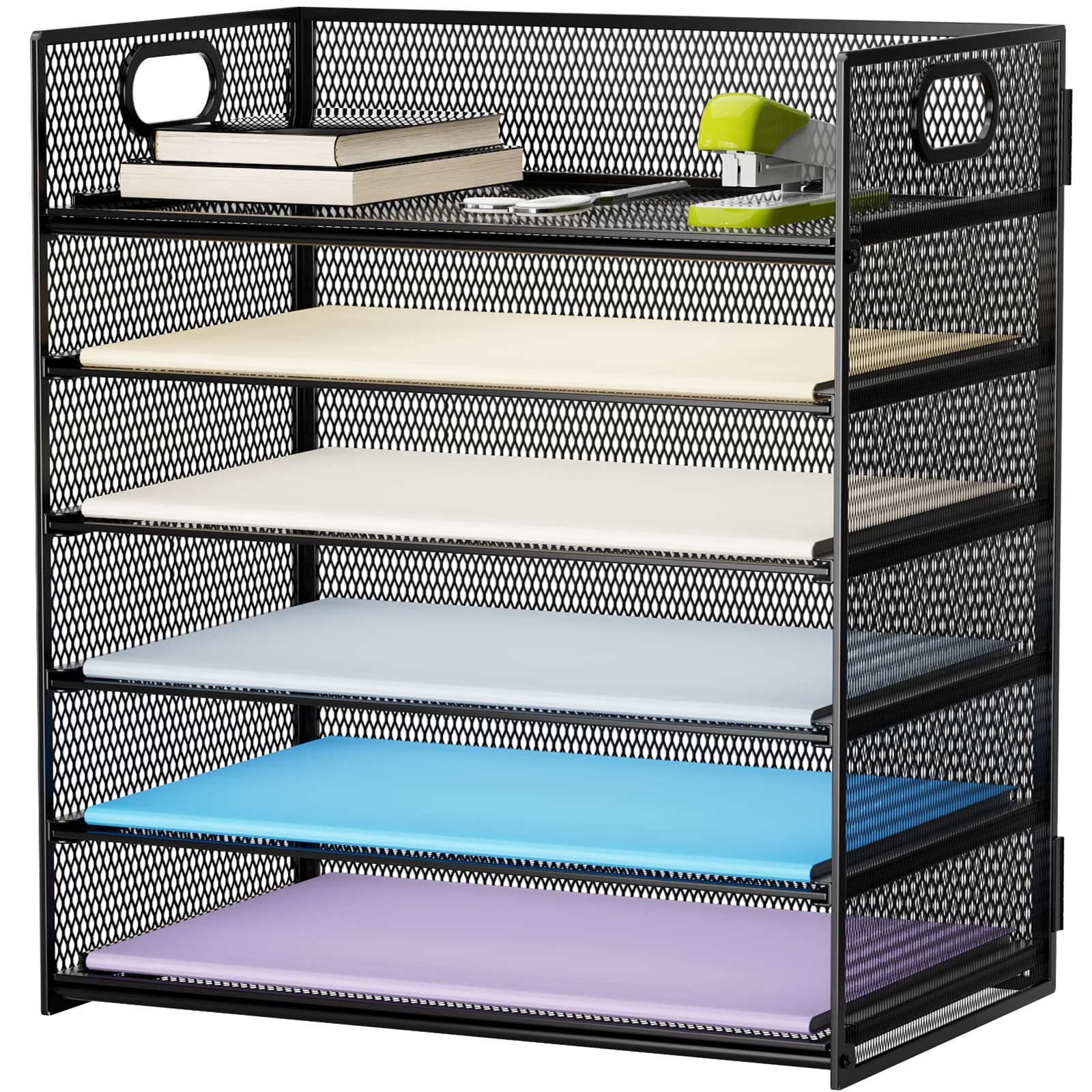 Portable Black Mesh 6-Tier Desk File Organizer