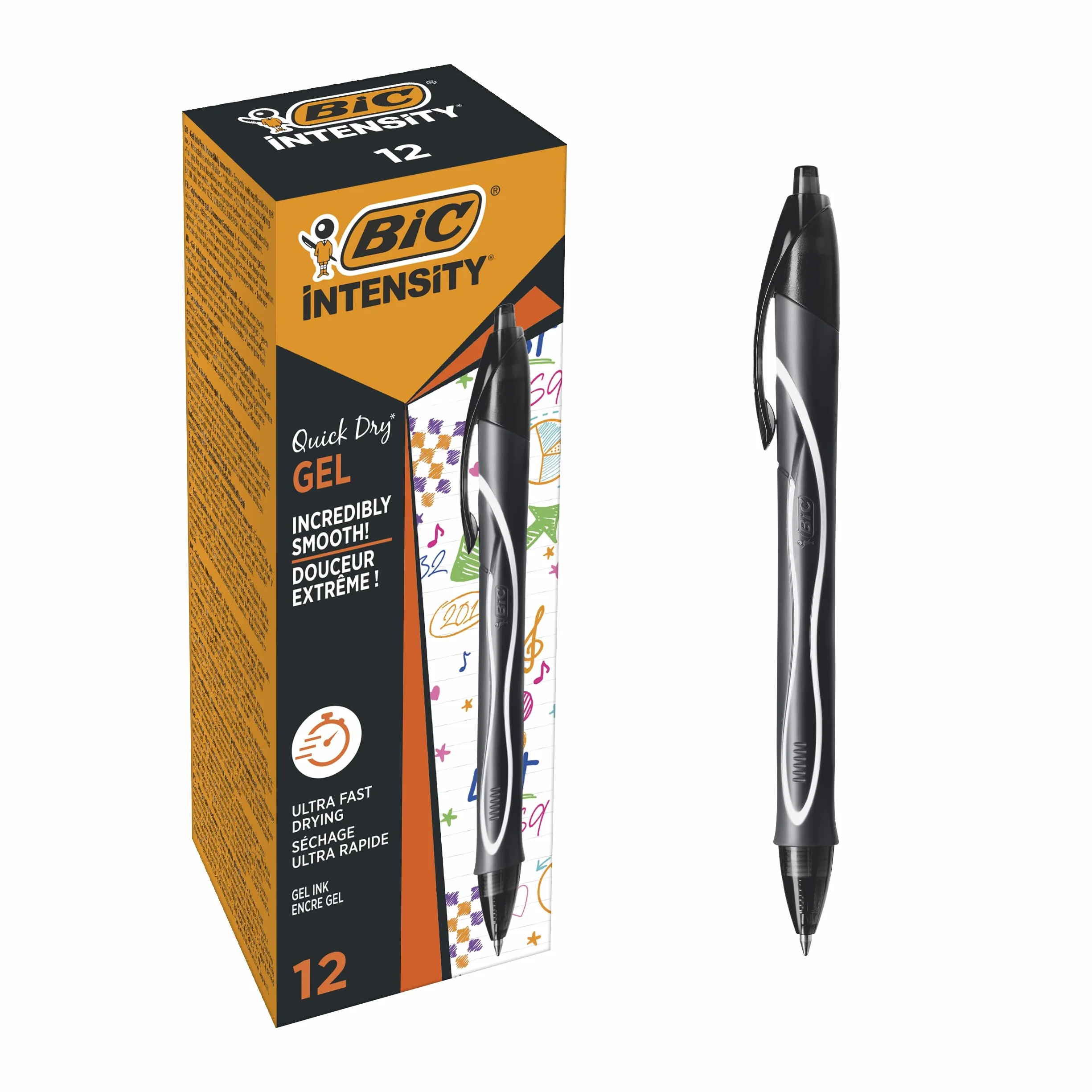 BIC Intensity Quick Dry Penne Gel Nere Punta Media 0,7mm 12 Unità Cancelleria Scuola e Ufficio