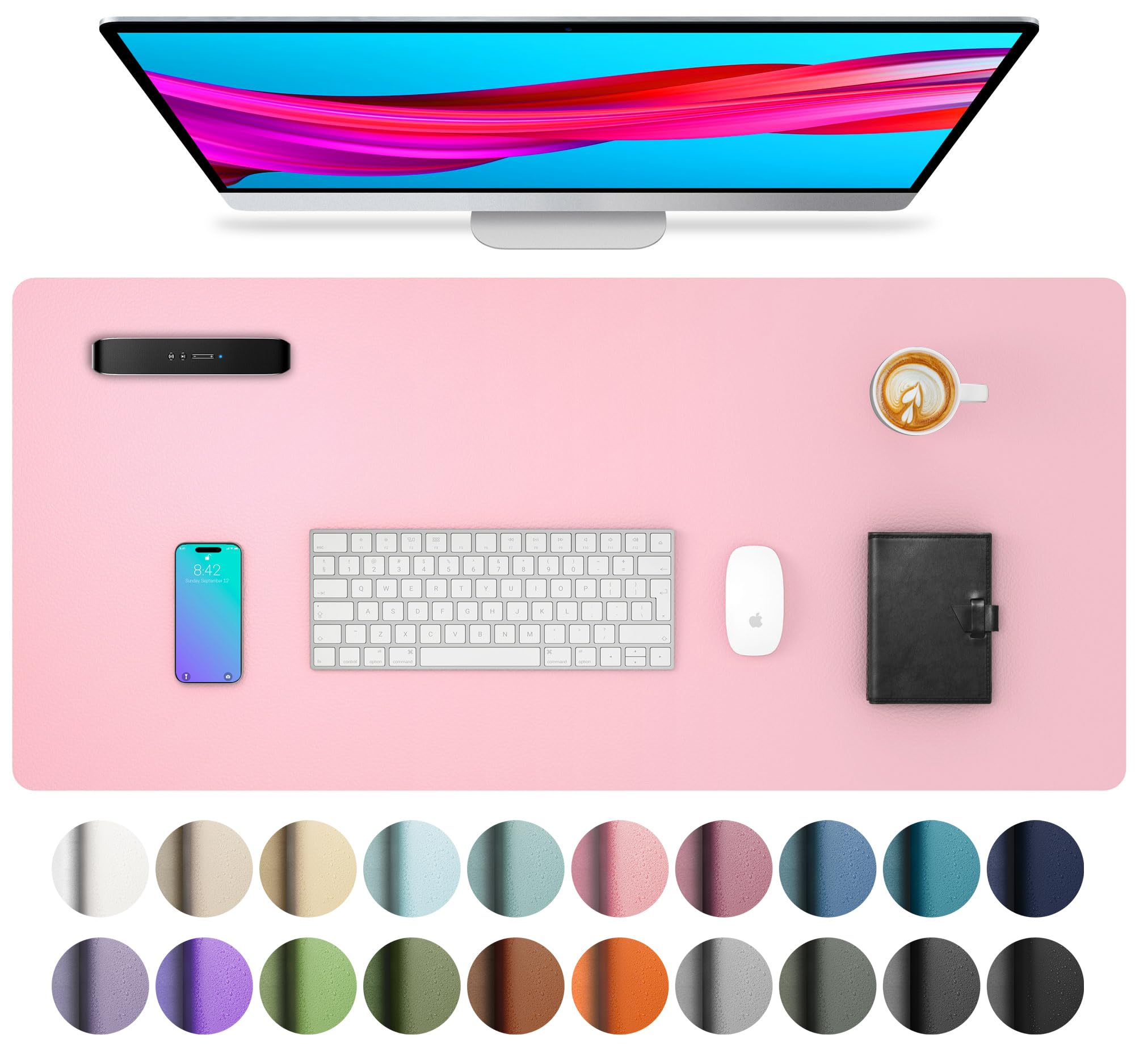 Waterproof Non-Slip Leather Desk Mat in Fairy Pink